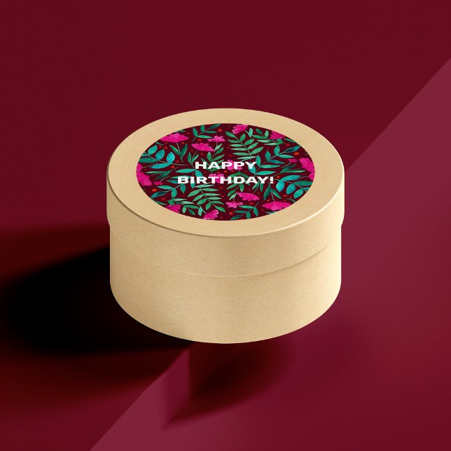 Magical garden happy birthday round sticker (Creator Uploaded)