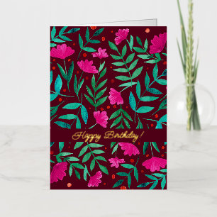 Magical garden - magenta and green Happy Birthday Foil Holiday Card