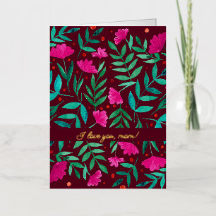 Magical garden - magenta and green I love you mom Foil Holiday Card