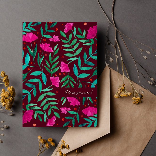 Magical garden - magenta and green I love you mom  Holiday Card (Creator Uploaded)