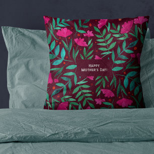 Magical garden - magenta and green Mother's Day Throw Pillow