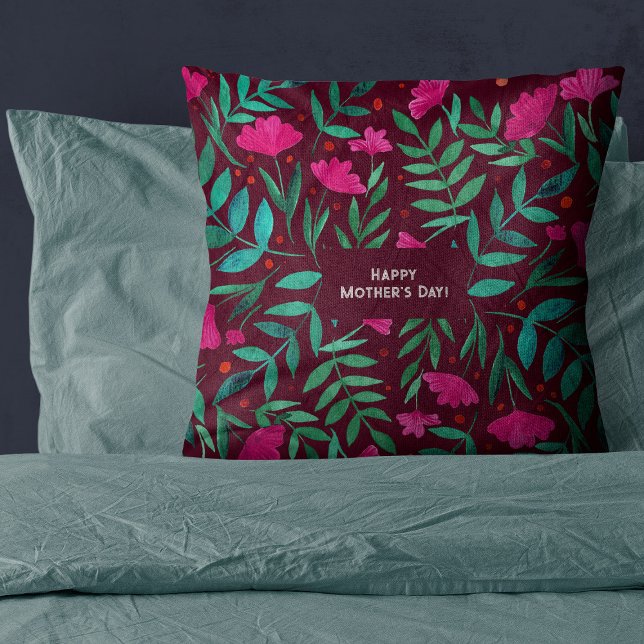 Magical garden - magenta and green Mother's Day Throw Pillow (Creator Uploaded)