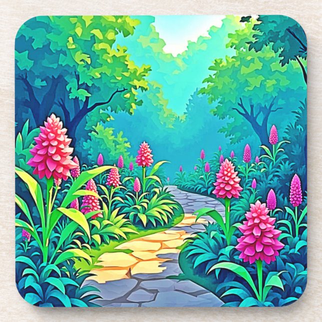 Magical Garden Path Design Beverage Coaster (Front)