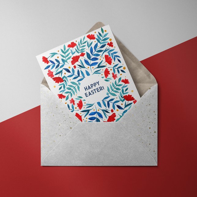 Magical garden - red and turquoise Easter Card (Creator Uploaded)