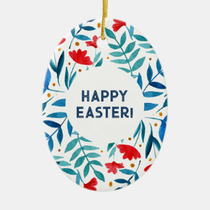 Magical garden - red and turquoise Easter Ceramic Ornament