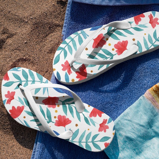 Magical garden - red and turquoise flip flops (Creator Uploaded)