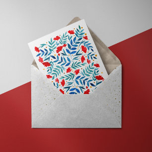 Magical garden - red and turquoise holiday card