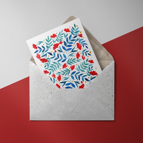 Magical garden _ red and turquoise holiday card