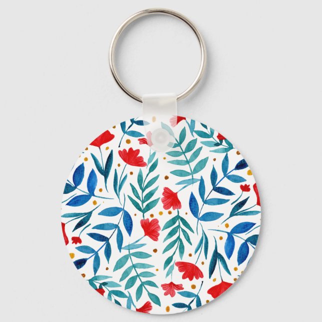 Magical garden - red and turquoise keychain (Front)