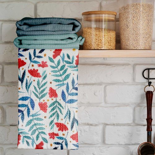 Magical garden _ red and turquoise kitchen towel