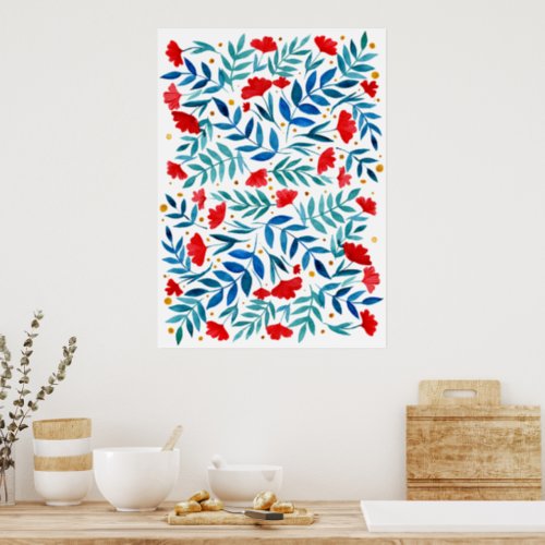 Magical garden _ red and turquoise poster
