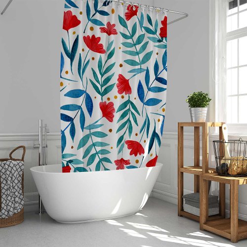 Magical garden _ red and turquoise shower curtain