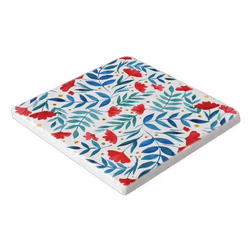 Magical garden _ red and turquoise  trivet