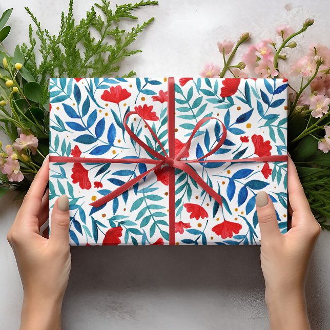 Magical garden - red and turquoise wrapping paper sheets (Creator Uploaded)