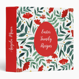 Magical garden watercolor flowers in red and green 3 ring binder