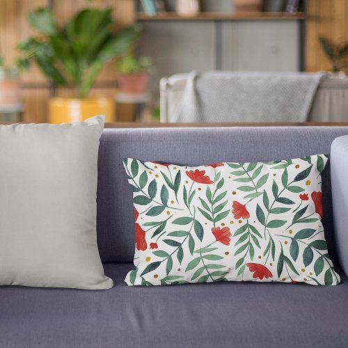 Magical garden watercolor flowers in red and green accent pillow