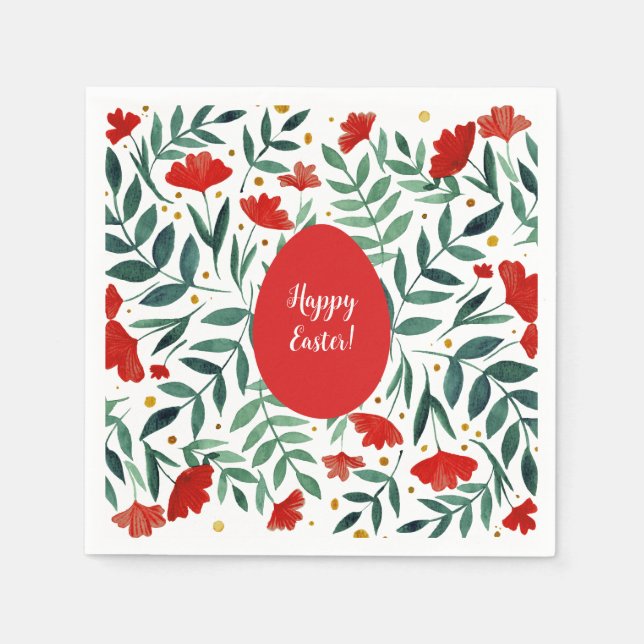 Magical garden watercolor flowers in red and green napkins (Front)