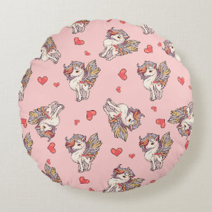 Magical gentle unicorns of the heart round pillow