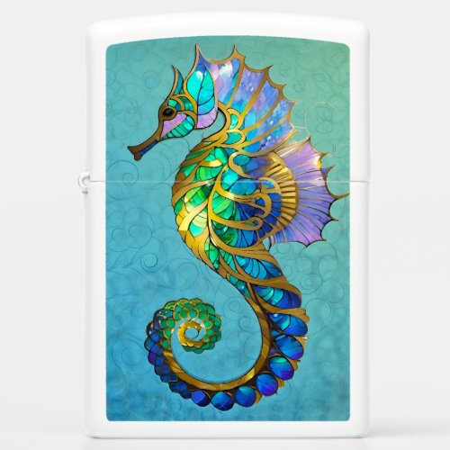 Magical gilded gold ands aqua seahorse lighter