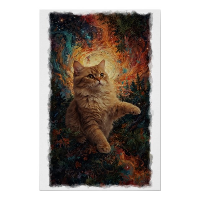 Magical Ginger Kitten Christmas Art Poster (Front)