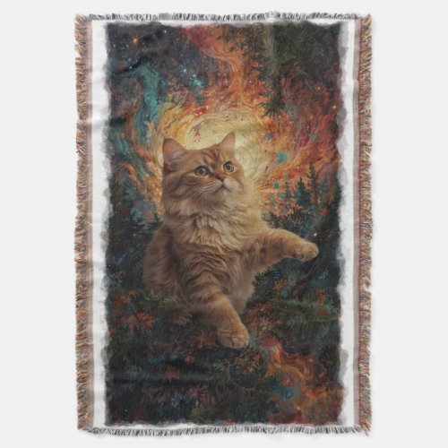 Magical Ginger Kitten Christmas Art Throw Blanket
