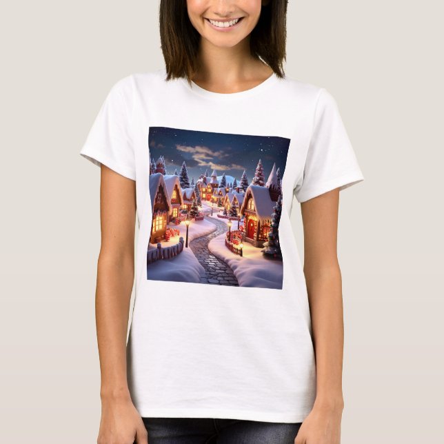 Magical Gingerbread Village at Night  T-Shirt (Front)