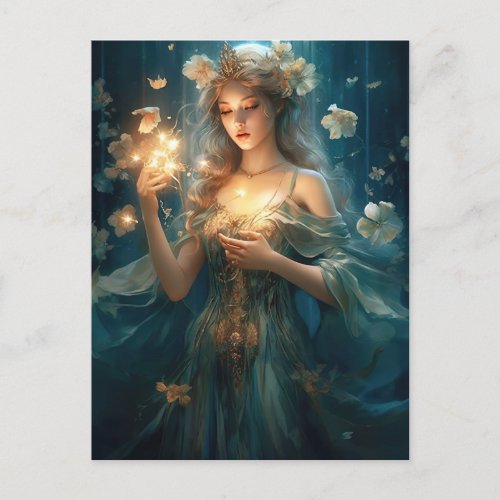 Magical Girl And Flowers Fantasy Art Postcard