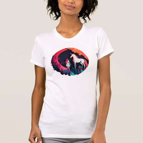 Magical Girl and Unicorn Paper Cut Out T_Shirt