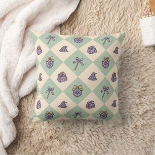 Magical Girl Green Witch Wizard School Checkered Throw Pillow