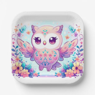 Magical Girl Owl Baby Shower Paper Plates
