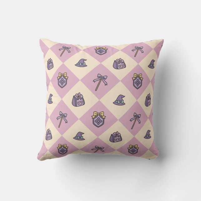 Magical Girl Pink Checkered Throw Pillow (Back)