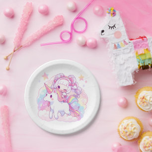 magical girl riding unicorn Japanese Anime Paper Plates