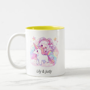 magical girl riding unicorn Japanese Anime Two-Tone Coffee Mug
