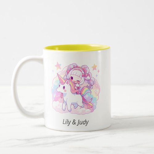 magical girl riding unicorn  Japanese Anime  Two_Tone Coffee Mug