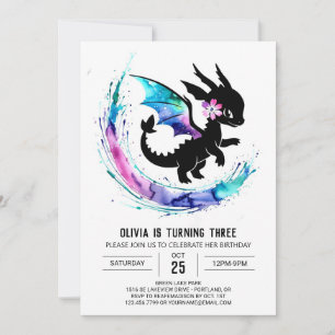 Magical Girly Dragon Digital Girl Birthday Invitation