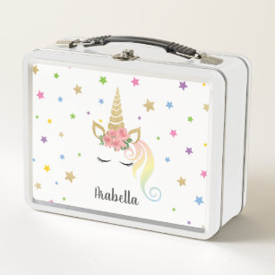 Magical Girly Unicorn & Stars Personalized Metal Lunch Box