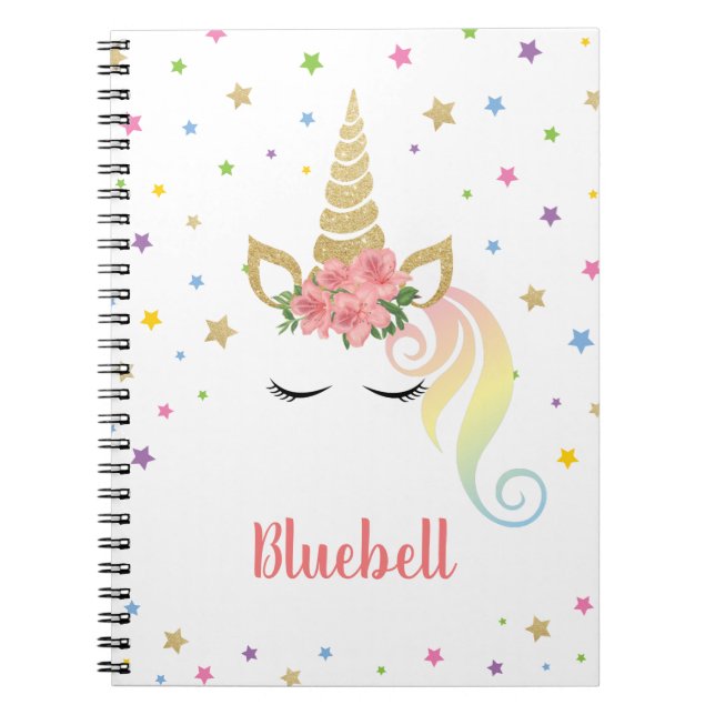 Magical Girly Unicorn & Stars Personalized Notebook (Front)