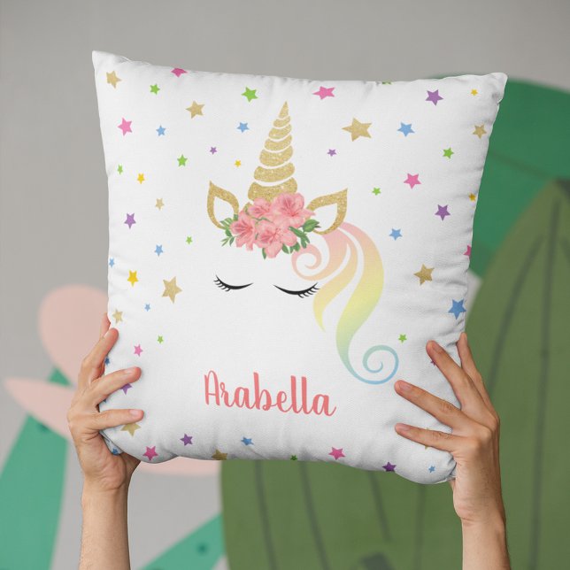 Magical Girly Unicorn & Stars Personalized Throw Pillow (Creator Uploaded)