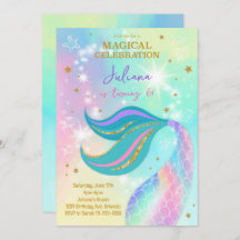 Magical Glitter Colorful Mermaid Birthday Invite