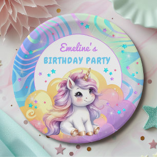 Magical Glitter Cute Unicorn Birthday Paper Plates