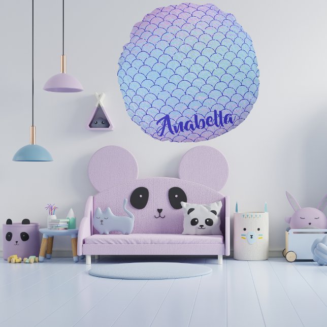 Magical Glitter Pastel Purple Mermaid Scales  Round Pillow (Creator Uploaded)