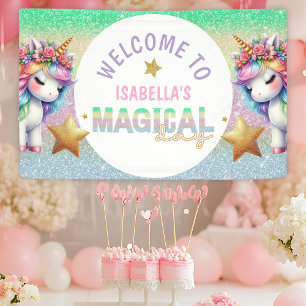 Magical glitter rainbow unicorn birthday Banner