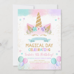 Magical Glitter Unicorn Birthday Invitation