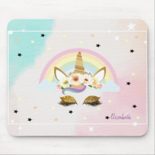 Magical Glitter Unicorn, Rainbow, Stars Mouse Pad