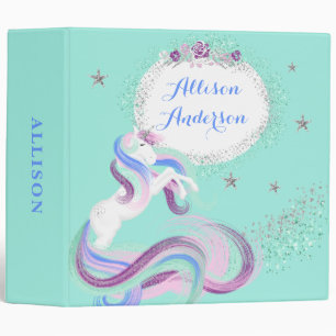 Magical Glittery Stars Unicorn Cute School 3 Ring Binder