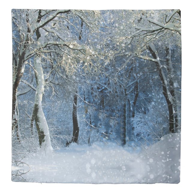 Magical Glittery Sunshine Snow Forest Wonderland Duvet Cover (Back)