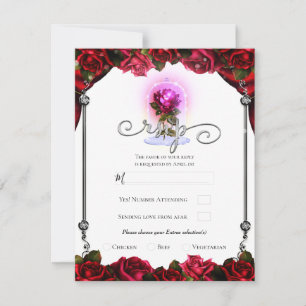 Magical Glow Red Rose White Gold Silver RSVP  Invitation