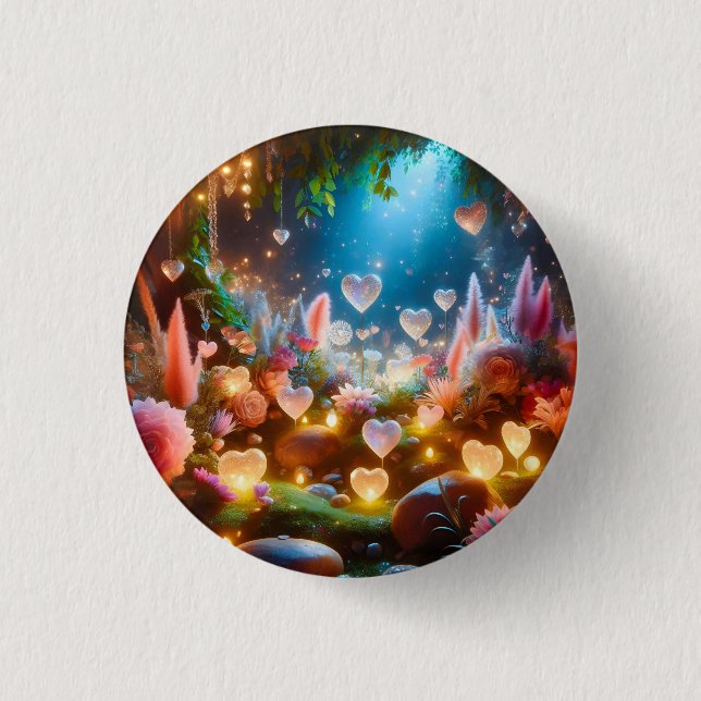 Magical Glowing Flowers Heart Garden  Button (Front)