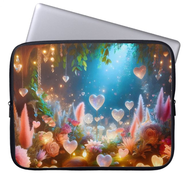 Magical Glowing Flowers Heart Garden  Laptop Sleeve (Front)