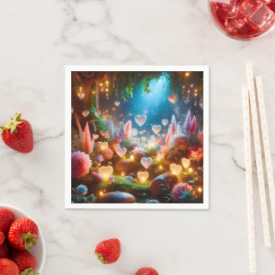 Magical Glowing Flowers Heart Garden Napkins